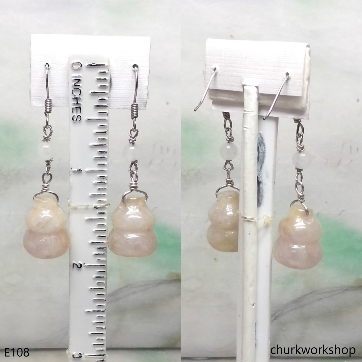 Pale lavender mix yellowish jade gourd ear hooks