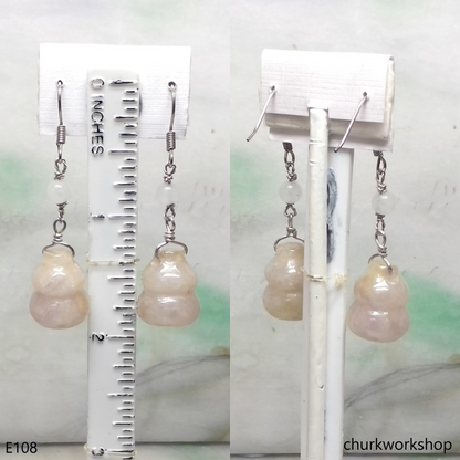 Pale lavender mix yellowish jade gourd ear hooks