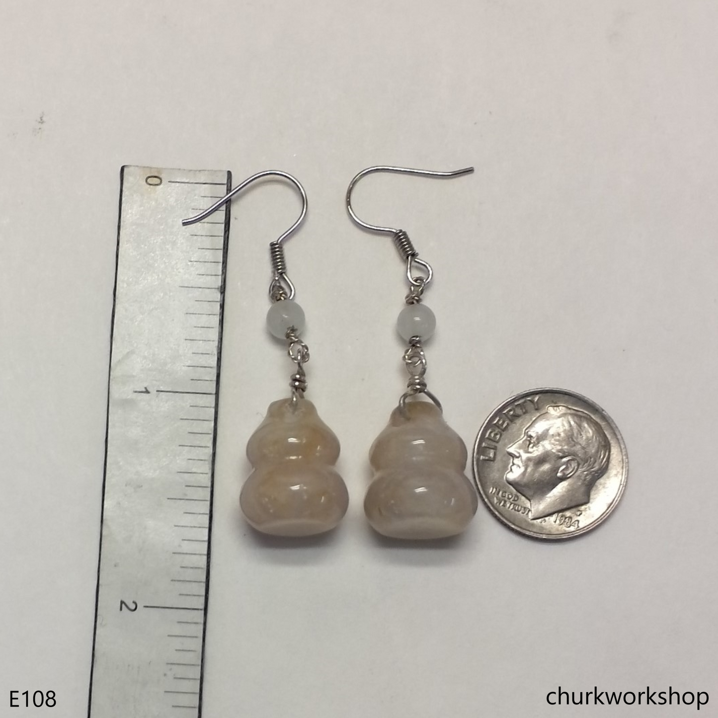 Pale lavender mix yellowish jade gourd ear hooks