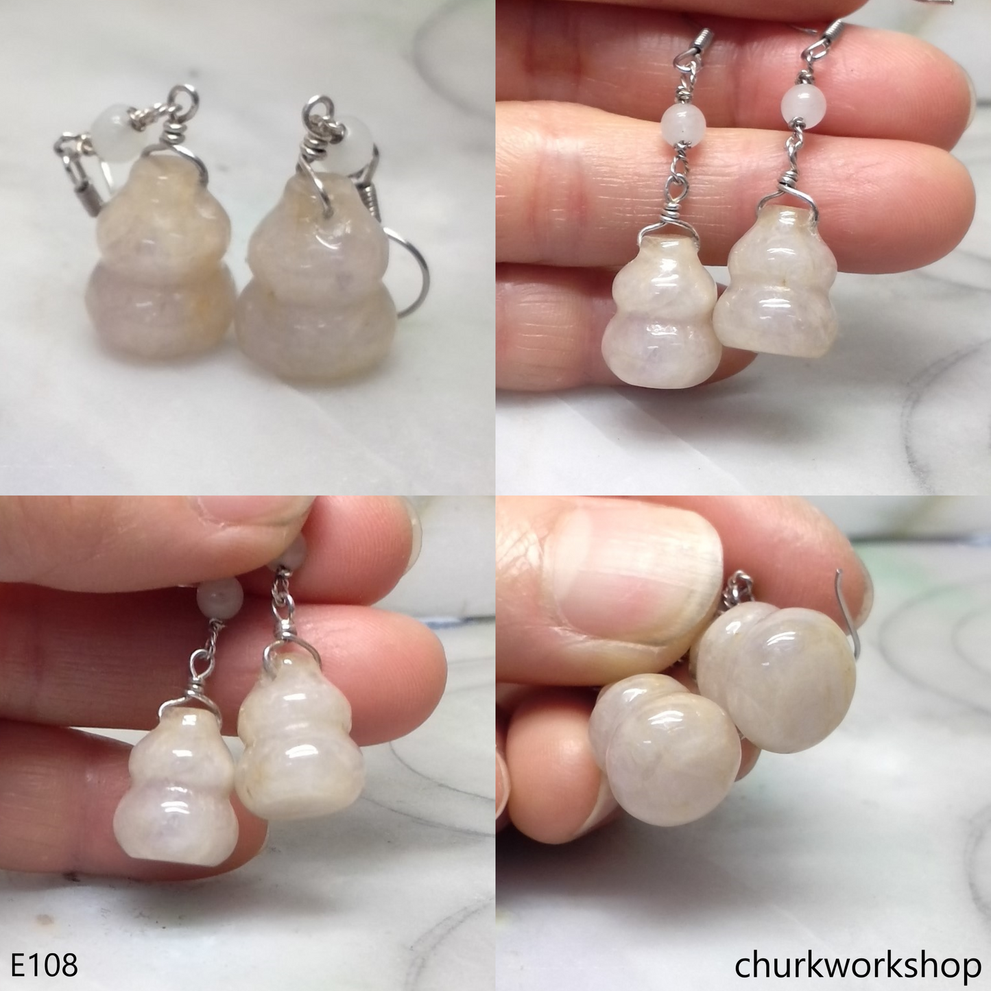 Pale lavender mix yellowish jade gourd ear hooks