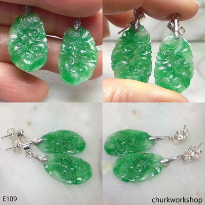 Green jade dangling earrings