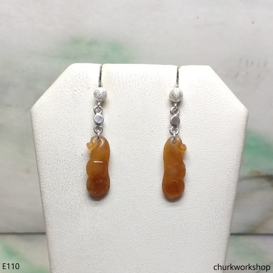 Red jade bean earrings sterling silver