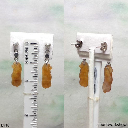 Red jade bean earrings sterling silver