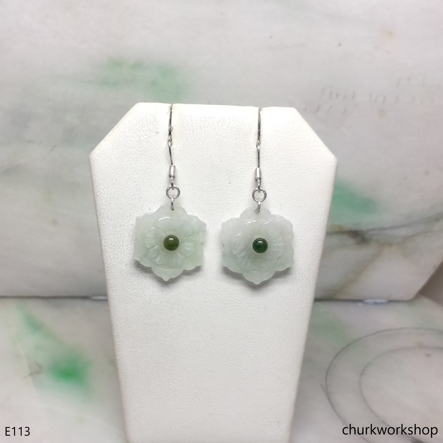 White jade flower earrings
