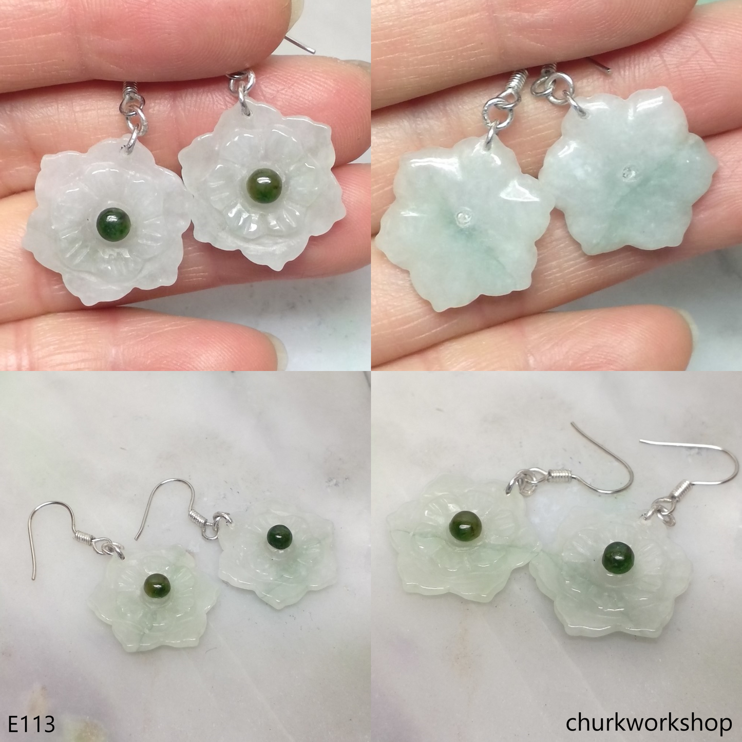 White jade flower earrings