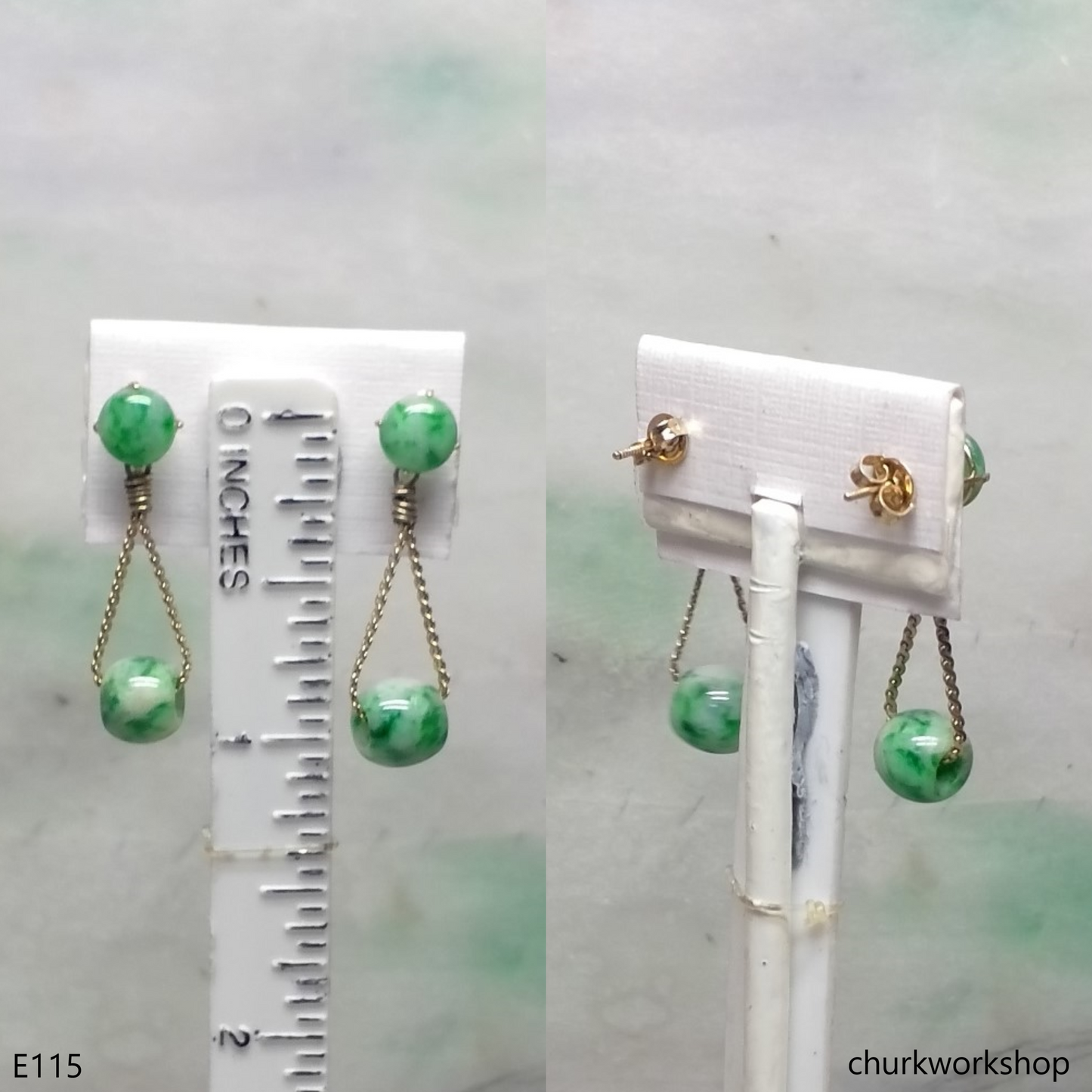 14k gold green jade earrings