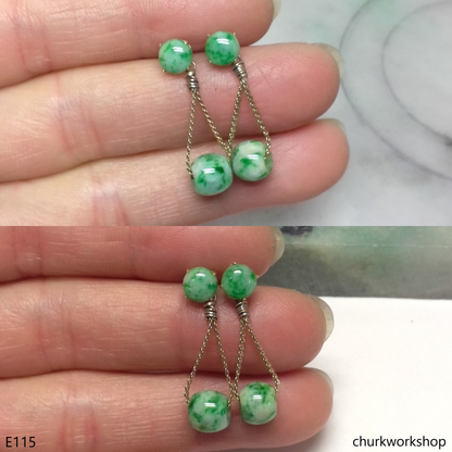 14k gold green jade earrings
