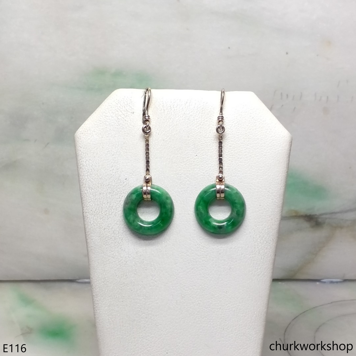 14K natural color jade earrings