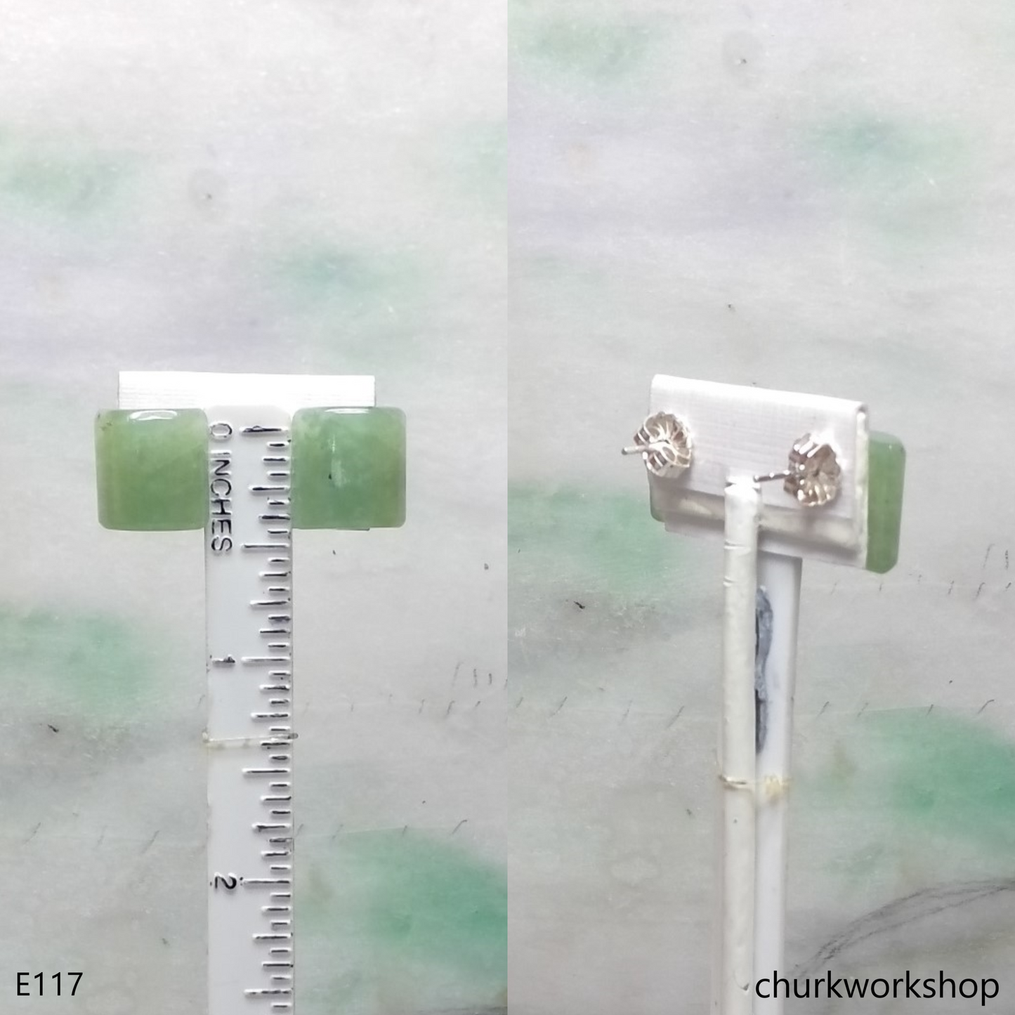 Half cylinder jade silver ear studs