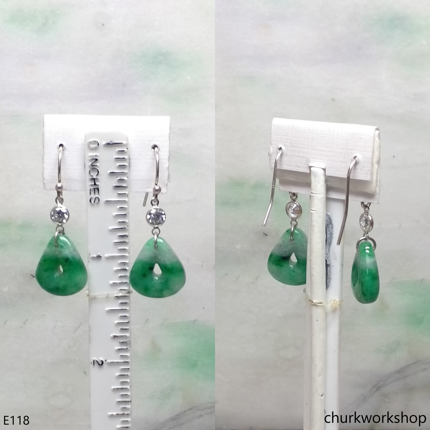 Green jade dangling earrings