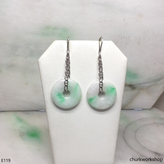 Jade donut dangling jade silver earrings