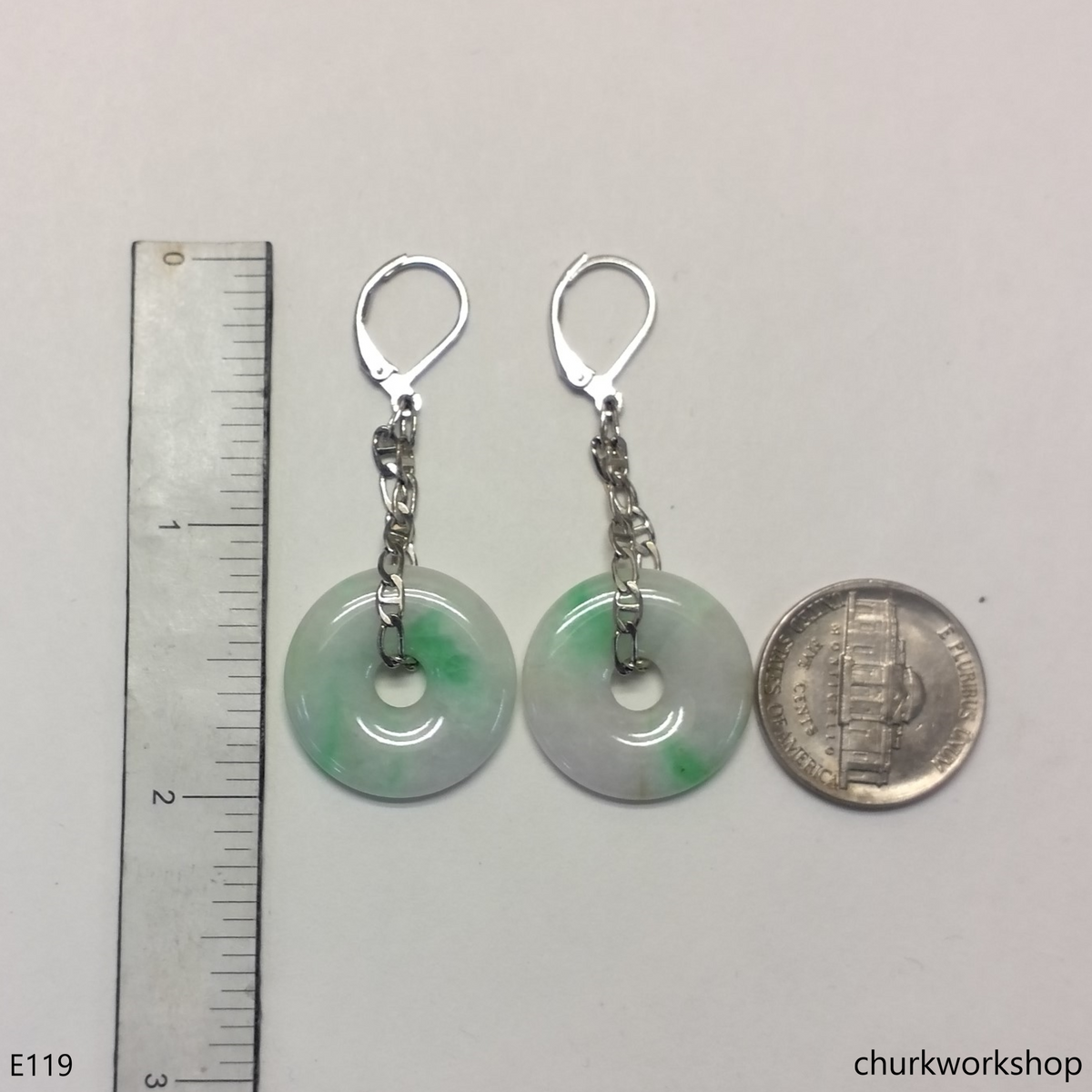 Jade donut dangling jade silver earrings