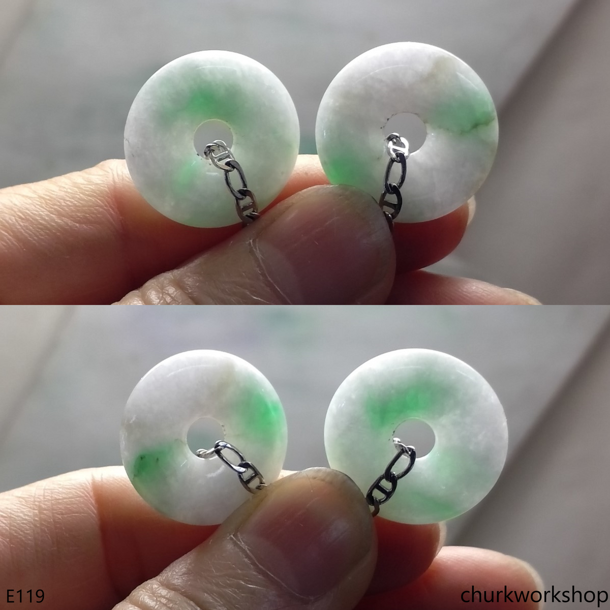 Jade donut dangling jade silver earrings