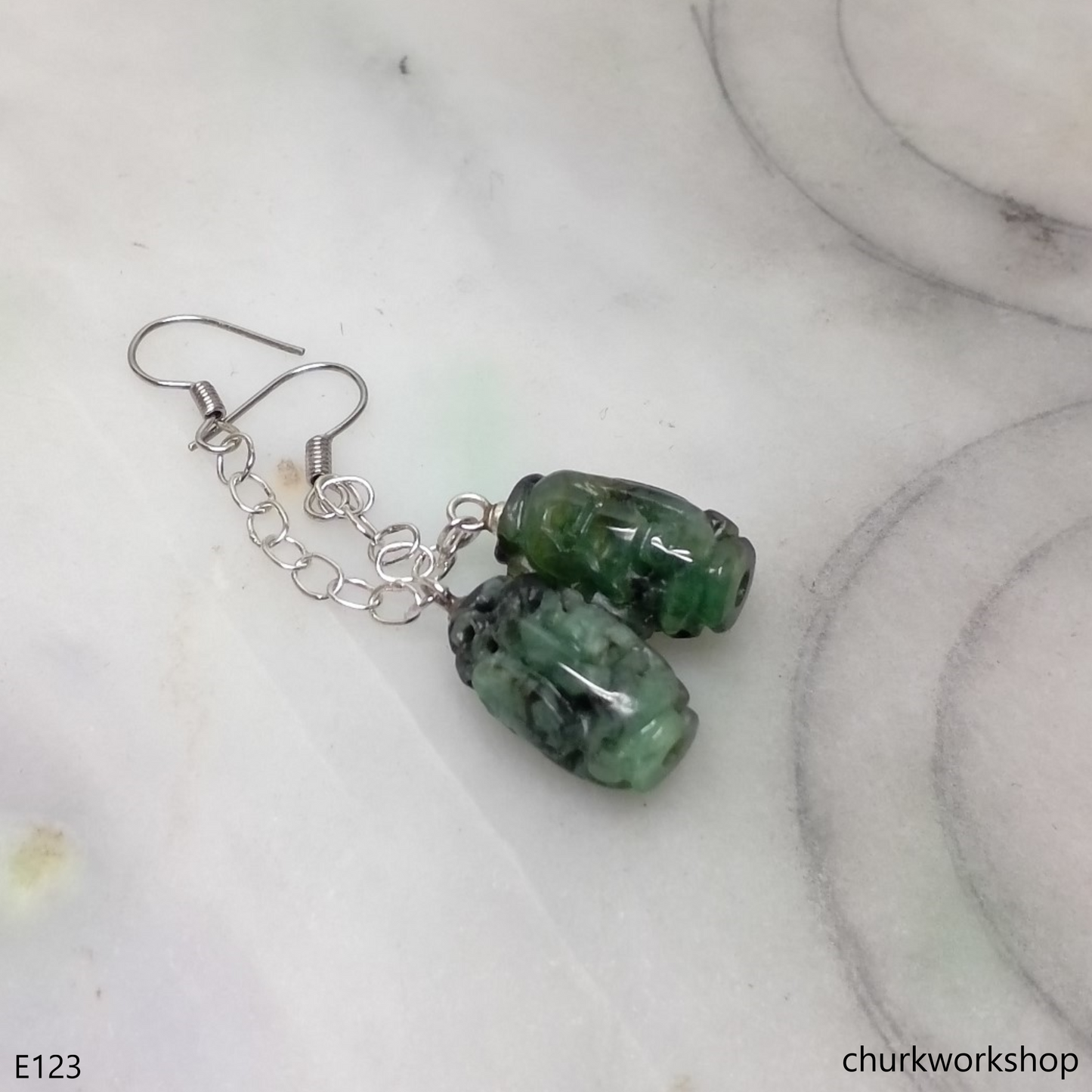 Craved barrel bead earrings