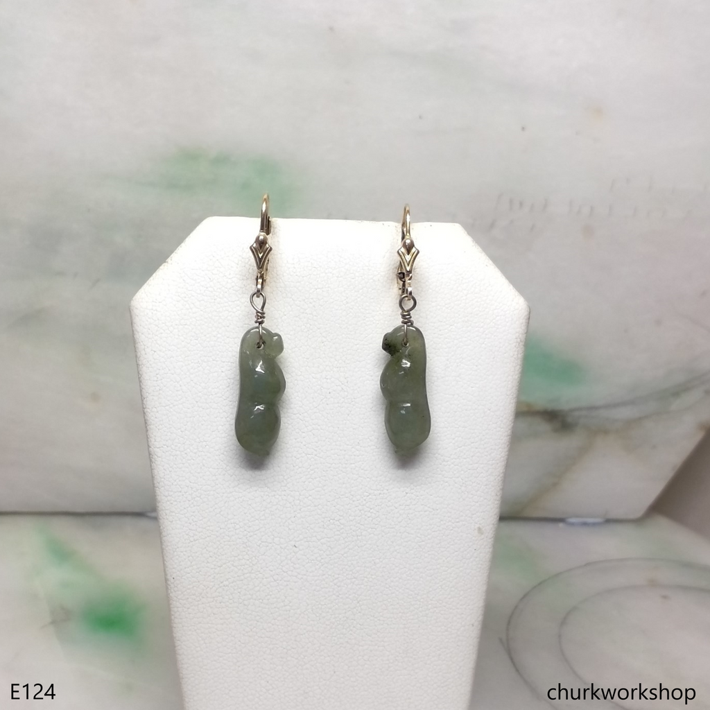 Dangling jade earrings set with 14k gold filled
