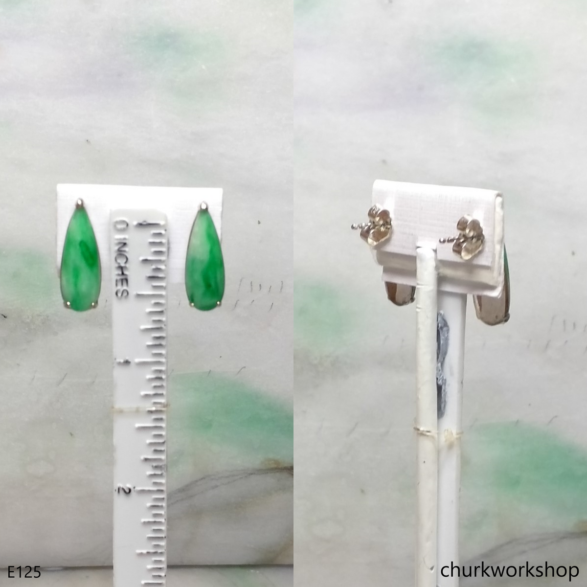 Apple green jade sterling silver ear studs