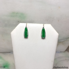 Dark green jade sterling silver ear studs