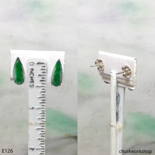 Dark green jade sterling silver ear studs