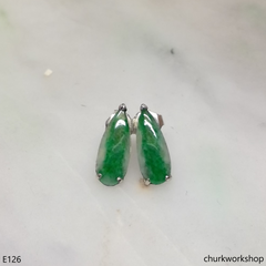 Dark green jade sterling silver ear studs