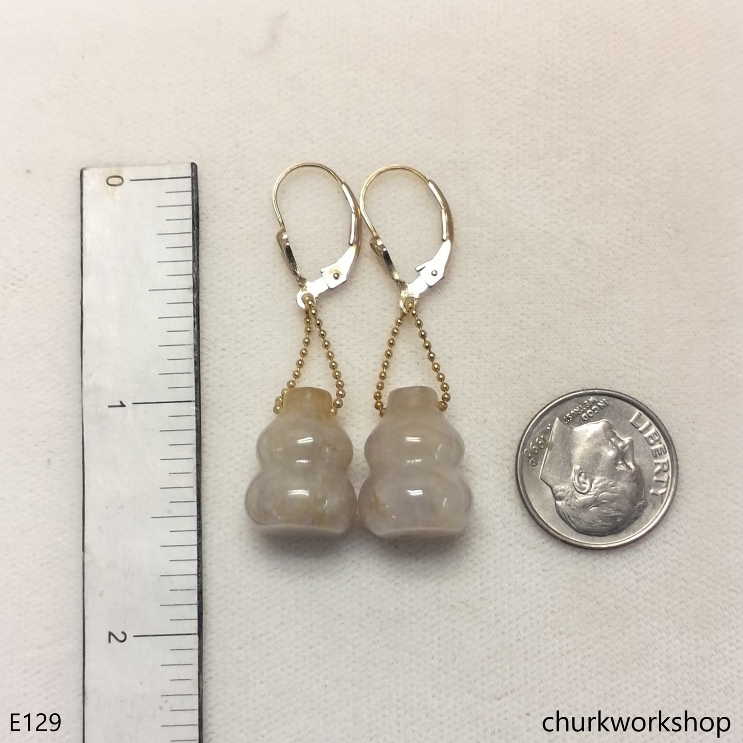 Pale lavender jade gourd 14k gold filled earring