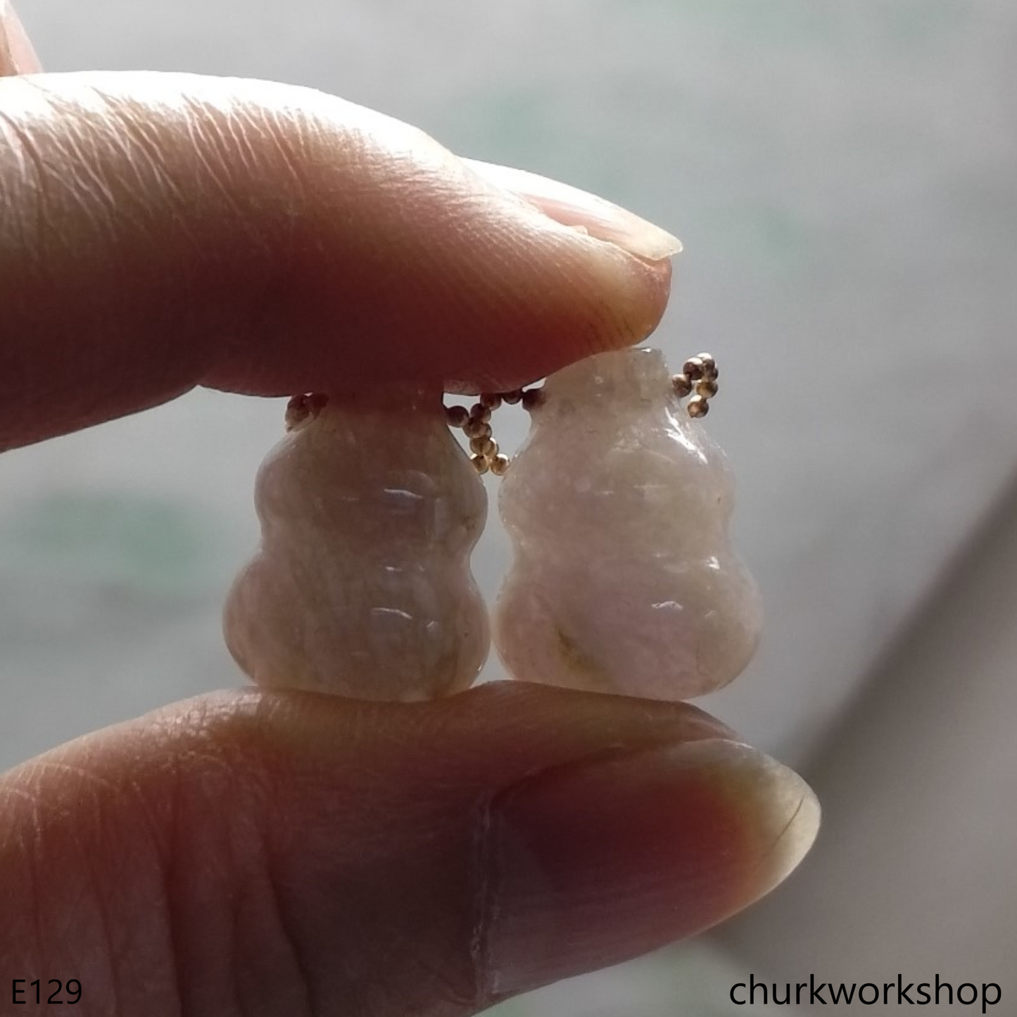 Pale lavender jade gourd 14k gold filled earring