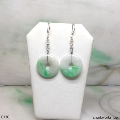 Jade donut dangling jade silver earrings