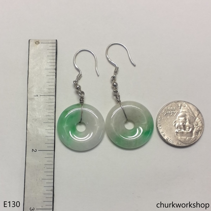 Jade donut dangling jade silver earrings