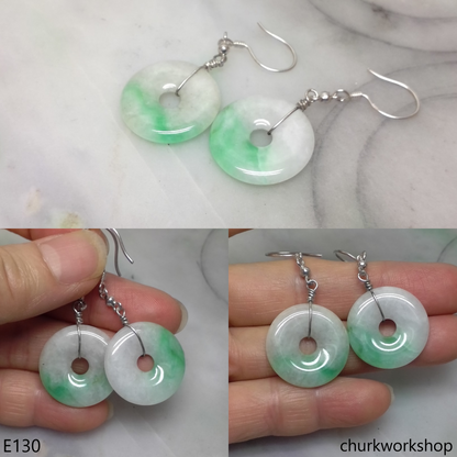 Jade donut dangling jade silver earrings