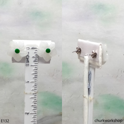 White jade flowers sterling silver ear studs