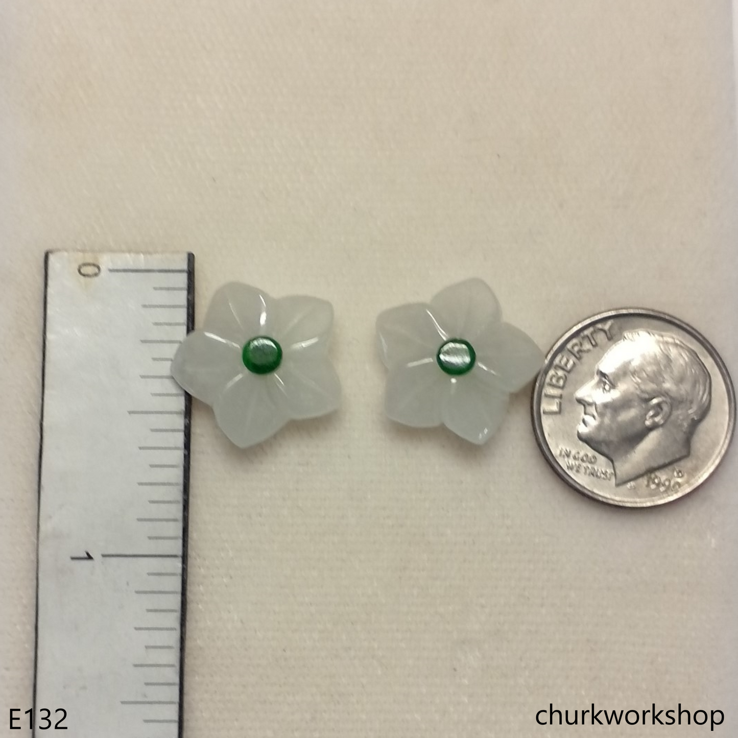 White jade flowers sterling silver ear studs
