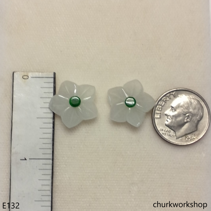 White jade flowers sterling silver ear studs