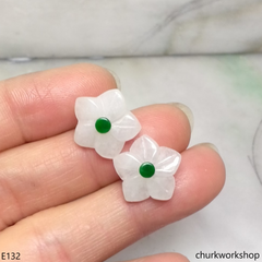 White jade flowers sterling silver ear studs