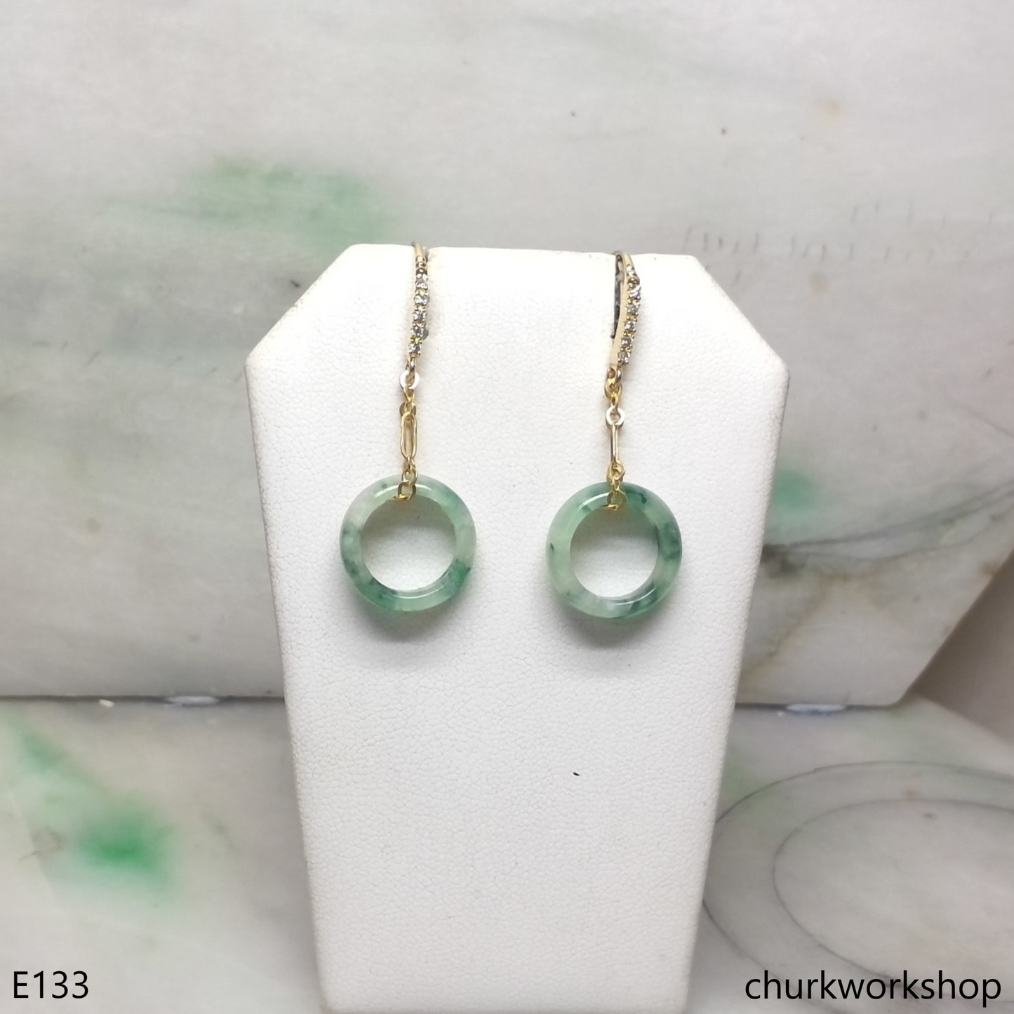 Round ring jade earrings 14K gold filled