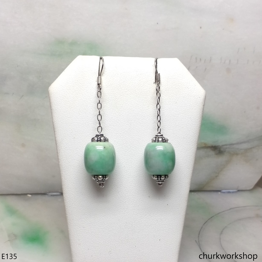 Light green jade bead earrings