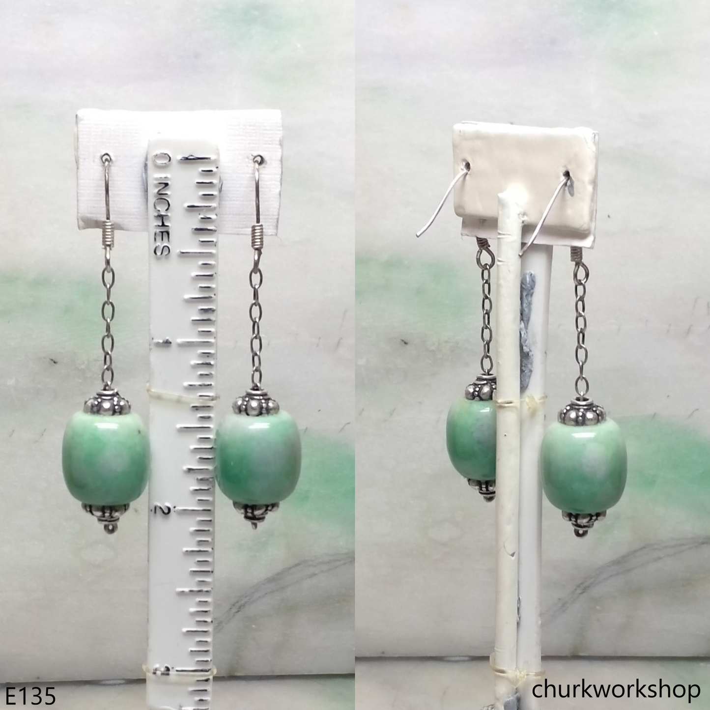 Light green jade bead earrings