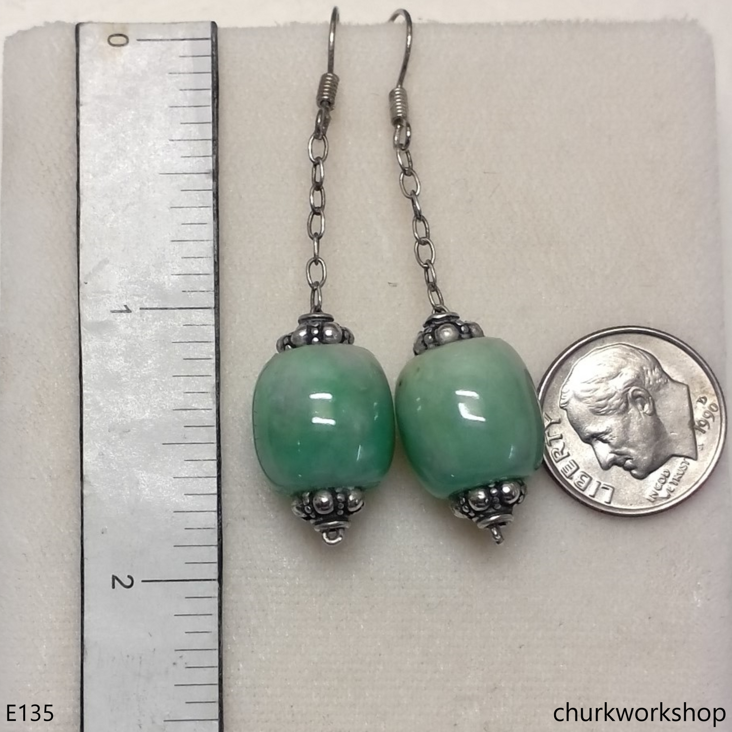 Light green jade bead earrings