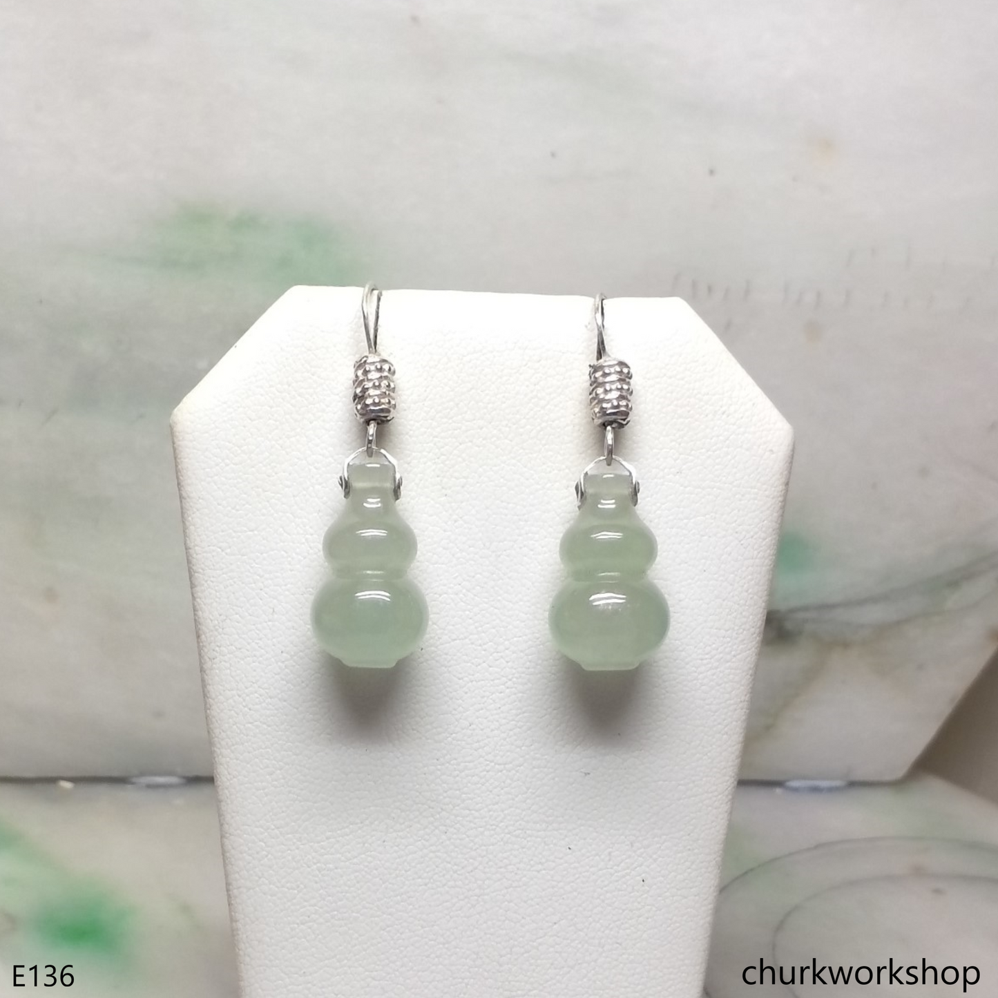 Pale green jade gourd earrings