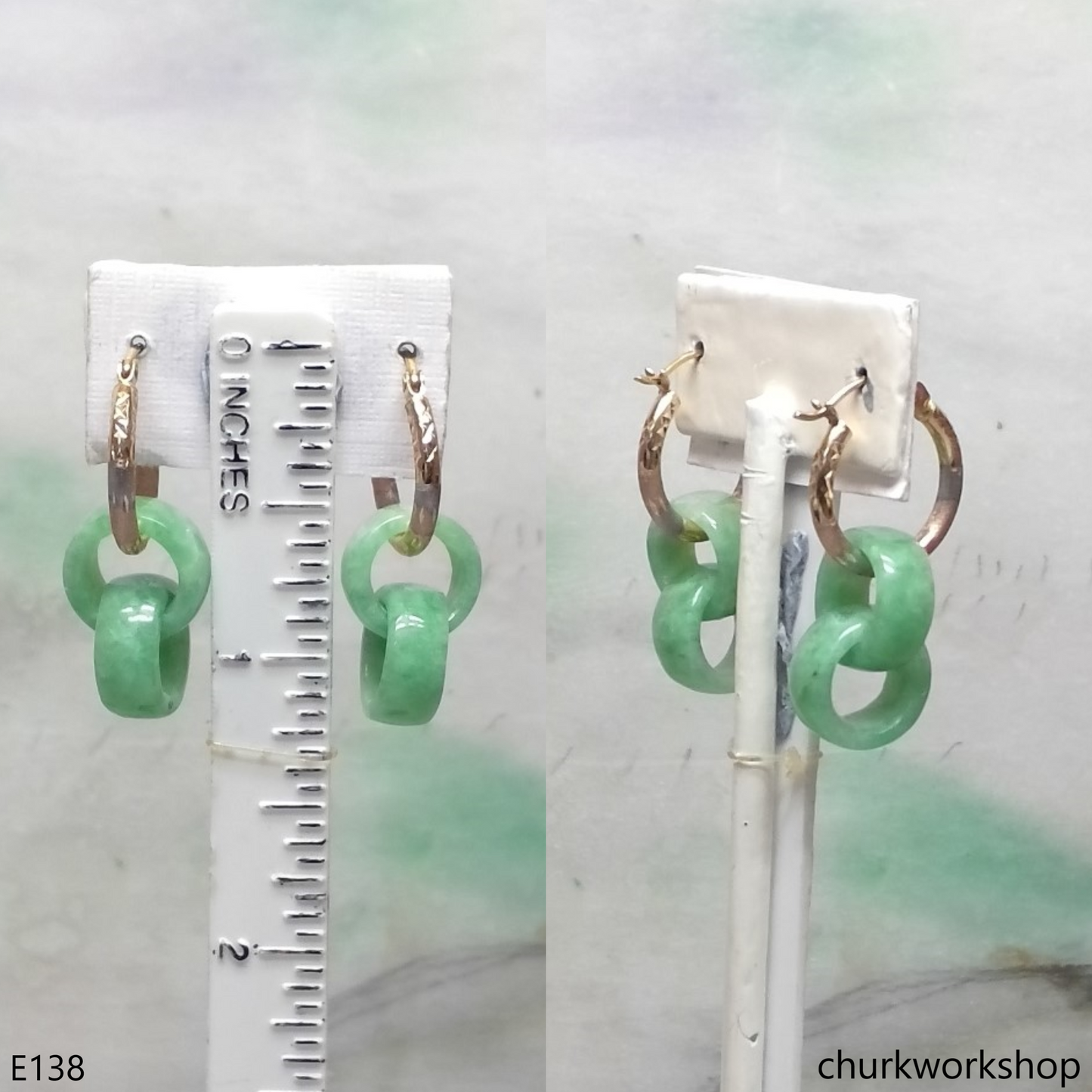 Reserved for Sophia       Green double jade ring dangling earrings