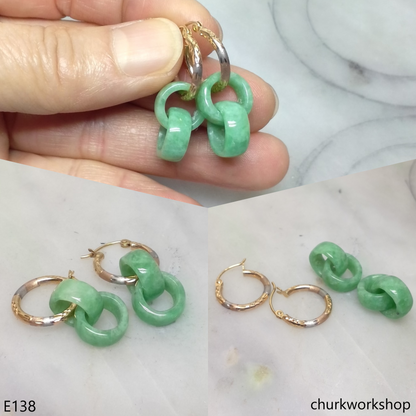 Reserved for Sophia       Green double jade ring dangling earrings