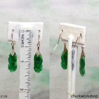 14K yellow gold filled green jade bean earrings