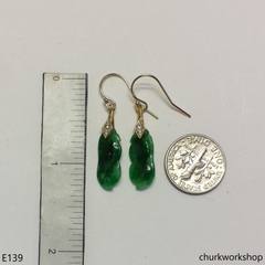 14K yellow gold filled green jade bean earrings