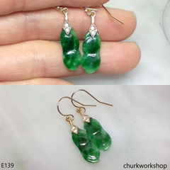 14K yellow gold filled green jade bean earrings