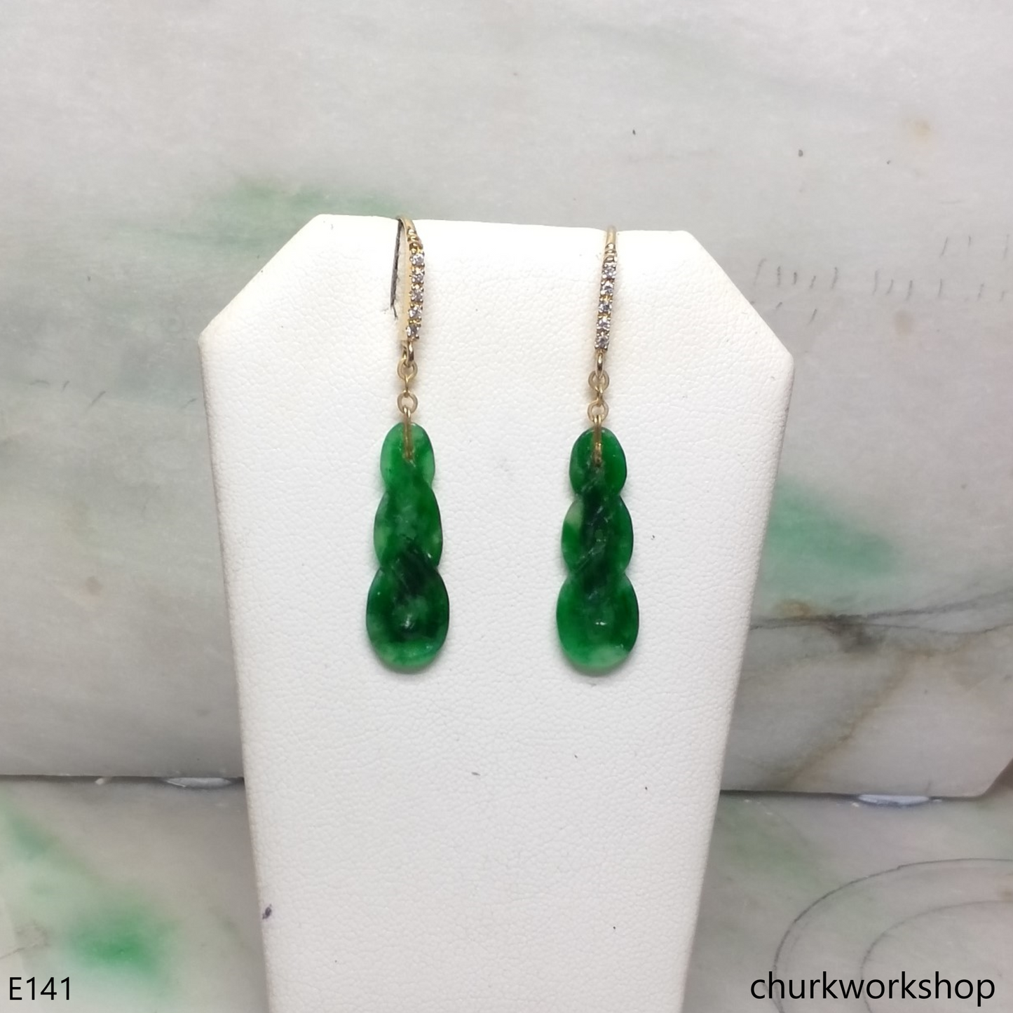 14K yellow gold filled green jade earrings