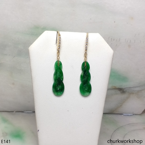 14K yellow gold filled green jade earrings