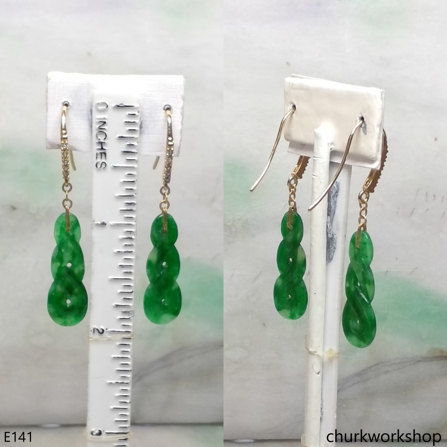 14K yellow gold filled green jade earrings