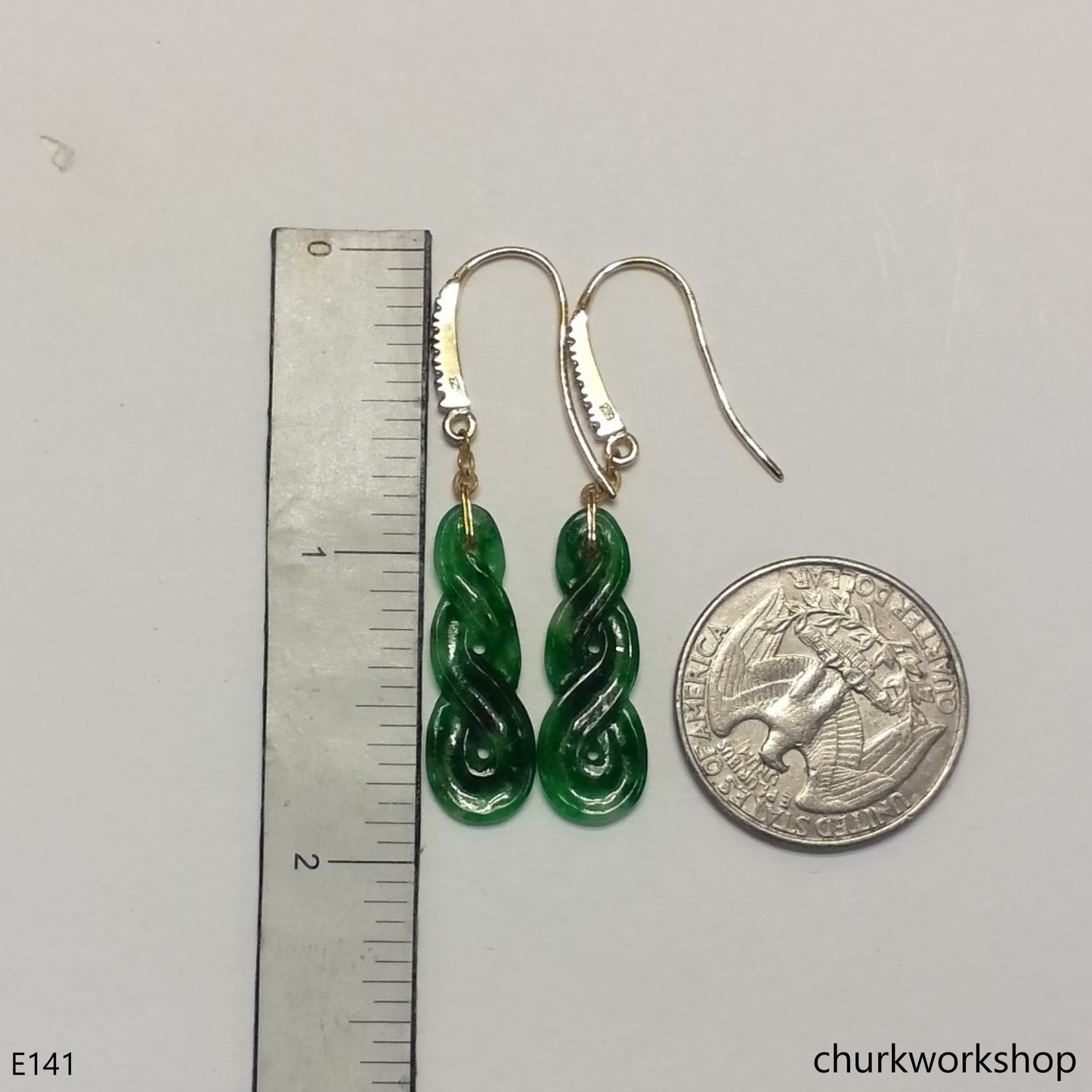14K yellow gold filled green jade earrings