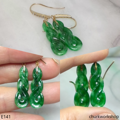 14K yellow gold filled green jade earrings