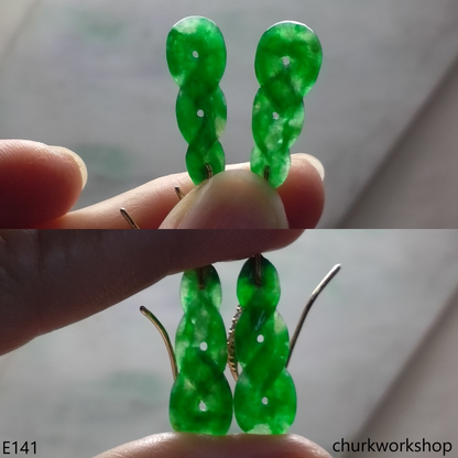14K yellow gold filled green jade earrings