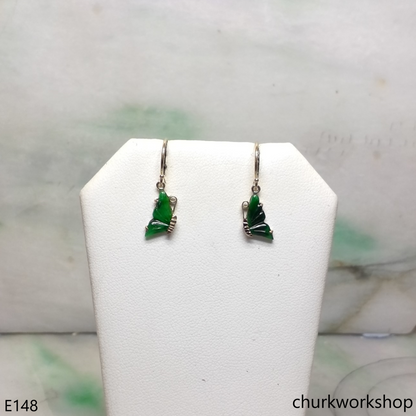 Green jade butterfly earrings 14K yellow gold