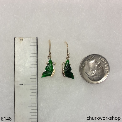 Green jade butterfly earrings 14K yellow gold